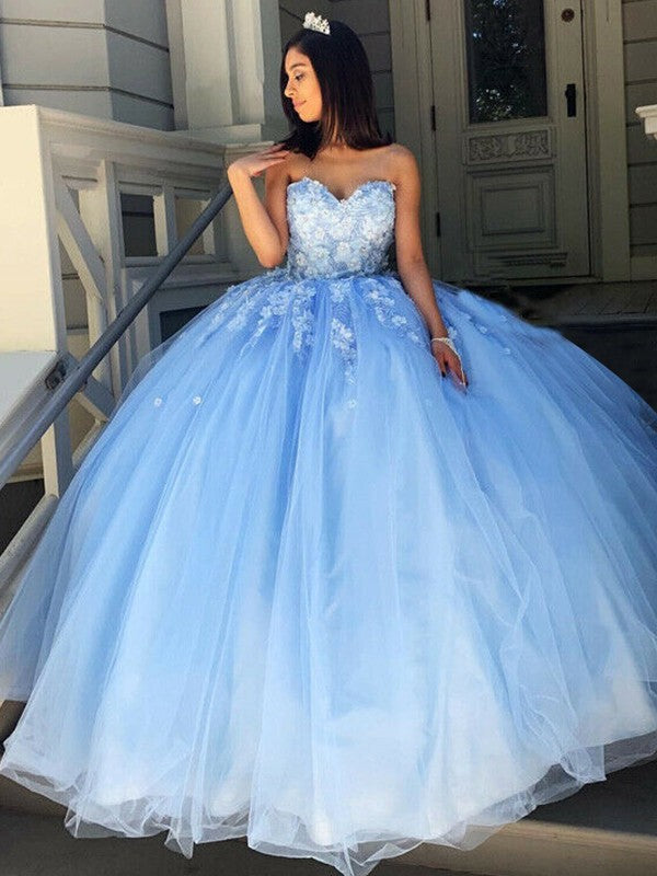 Ball Gown Tulle With Appliques Sweetheart Sleeveless  Prom Dress