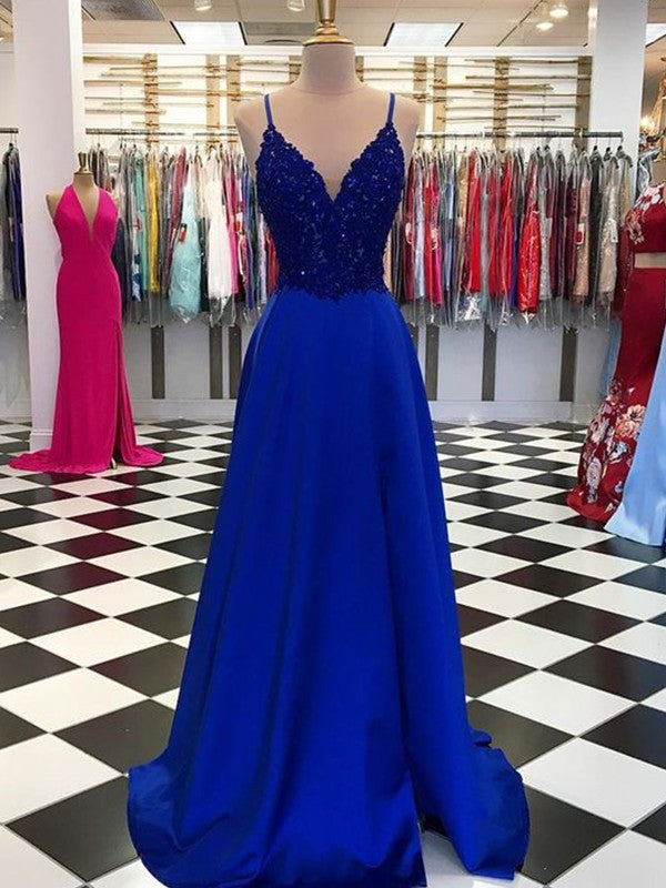 Gorgeous Satin With Appliques V-neck Sleeveless  Prom Dress