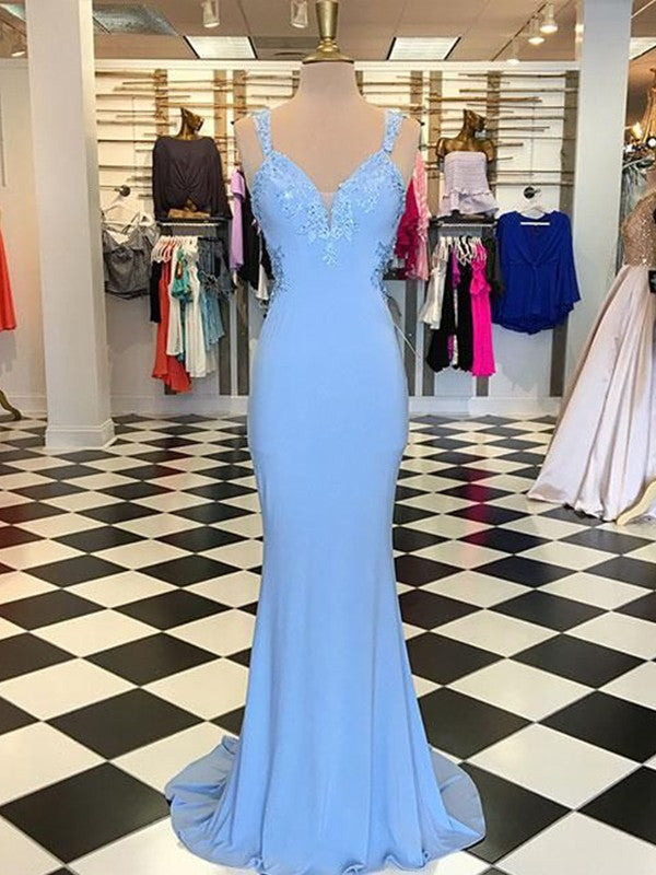 New Arrival Crepe With Appliques V-neck Sleeveless  Prom Dress