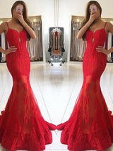 Chic Mermaid Lace With Appliques Sweetheart Sleeveless  Prom Dress