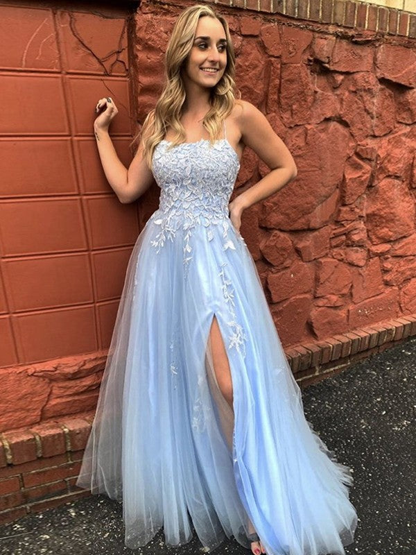 Gorgeous Lace With Appliques Spaghetti-Straps Sleeveless  Prom Dress