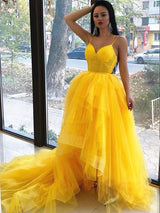 Gorgeous Tulle Ruffles V-neck Sleeveless Asymmetrical Prom Dress