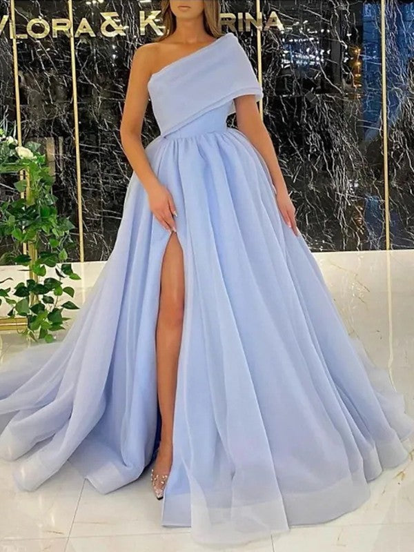 Ball Gown Organza Ruffles One-Shoulder Sleeveless  Prom Dress