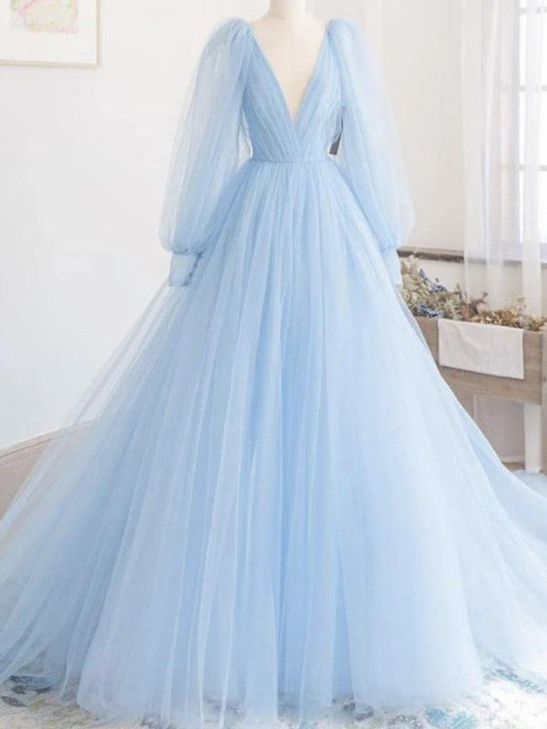 Gorgeous Tulle Ruffles V-neck Long Sleeves  Prom Dress