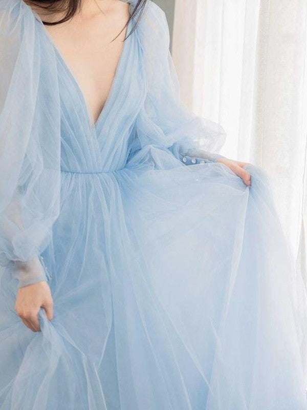 Gorgeous Tulle Ruffles V-neck Long Sleeves  Prom Dress