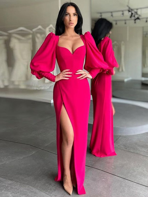 New Arrival Crepe Ruched Sweetheart Long Sleeves Long Prom Dress