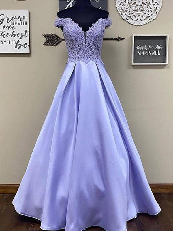 Gorgeous Satin With Appliques Off-the-Shoulder Sleeveless Long Prom Dress