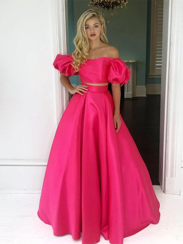 Glamorous Party Dress Ruffles Off-the-Shoulder Short Sleeves Long Two Piece Prom Dress