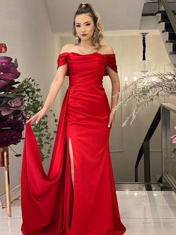 Designer Sheath Ruched Off-the-Shoulder Sleeveless  Prom Dress