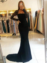 Designer Sheath Lace Square Long Sleeves  Prom Dress