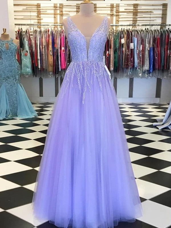 Gorgeous Tulle Ruffles V-neck Sleeveless Long Prom Dress