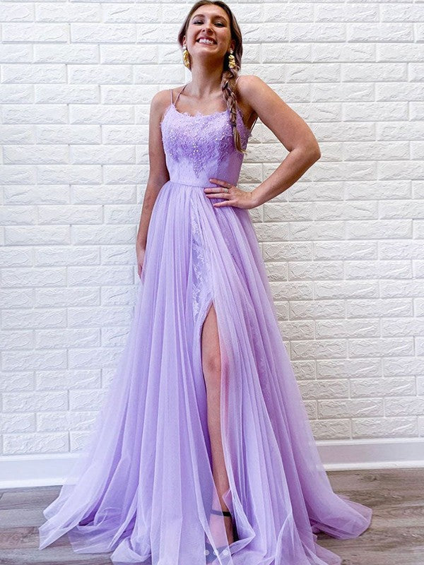 Gorgeous Tulle Lace Spaghetti-Straps Sleeveless  Prom Dress