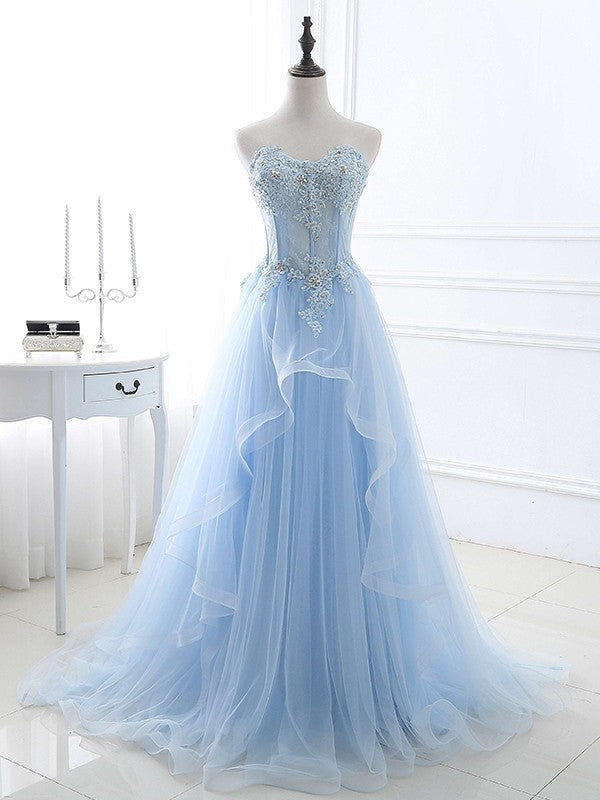 Elegant Tulle Ball Dress Appliques Sweetheart Sleeveless  Prom Dress