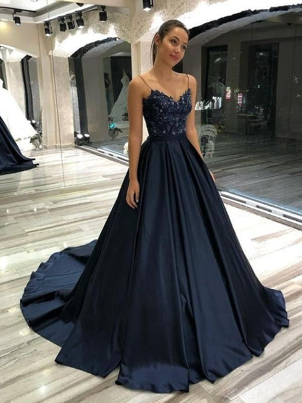 Gorgeous Satin With Appliques V-neck Sleeveless  Prom Dress