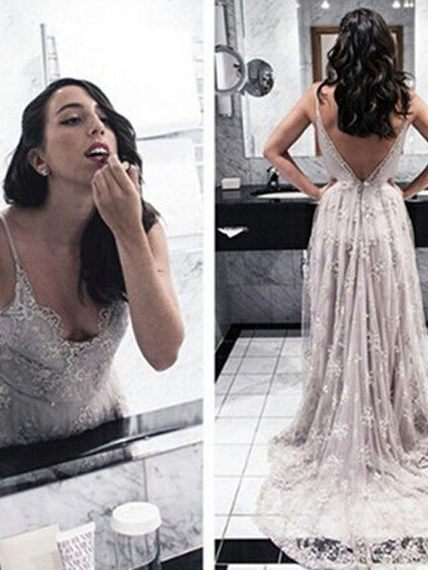 Gorgeous V-Neck Sleeveless  With Appliques Lace Prom Dress