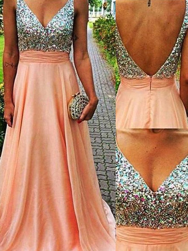 Gorgeous V-Neck Sleeveless  Beading Evening Dress Chiffon