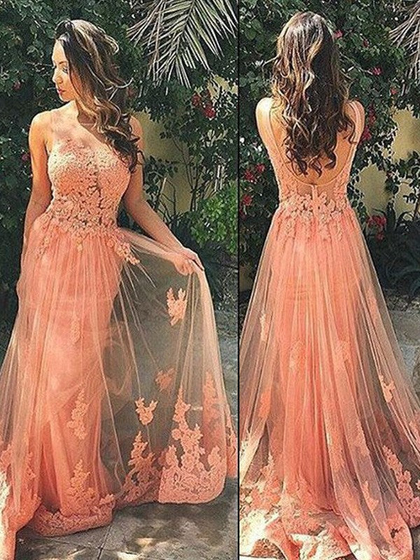 Gorgeous Straps Sleeveless Tulle  With Appliques Prom Dress