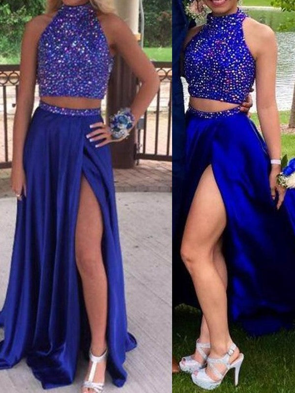 Sleeveless Amazing Satin Beading  Two Piece Prom Dress