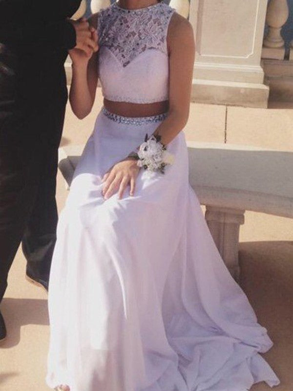 Sleeveless Amazing Jewel Chiffon Beading Long Two Piece Prom Dress