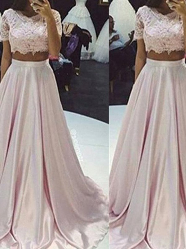 Sleeveless Amazing Scoop Long Lace Two Piece Prom Dress