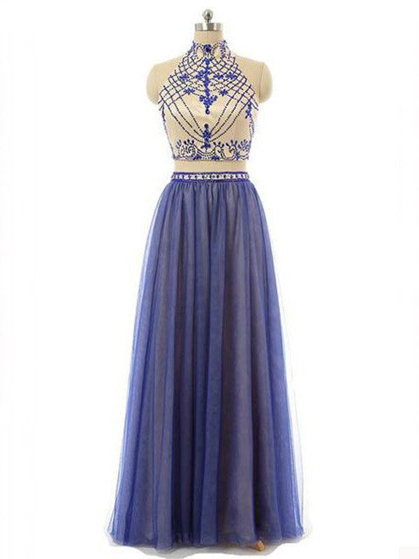 Sleeveless Amazing Chiffon Beading Long Two Piece Prom Dress