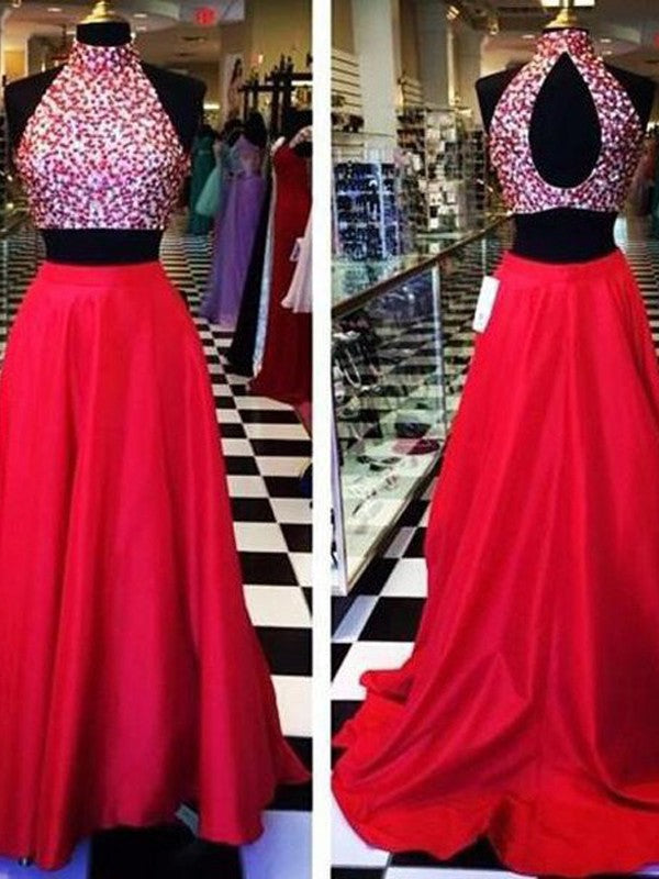 Moderan Halter Two Piece Prom Dress Sleeveless