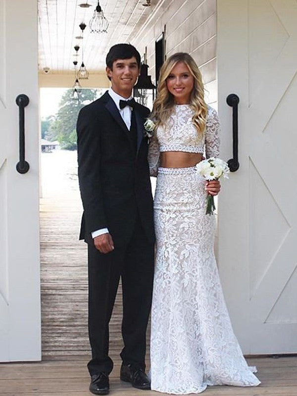 Long sleeve lace outlet 2 piece prom dress