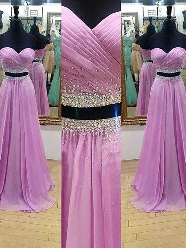 Gorgeous Sweetheart Sleeveless Long Beading Chiffon Two Piece Prom Dress