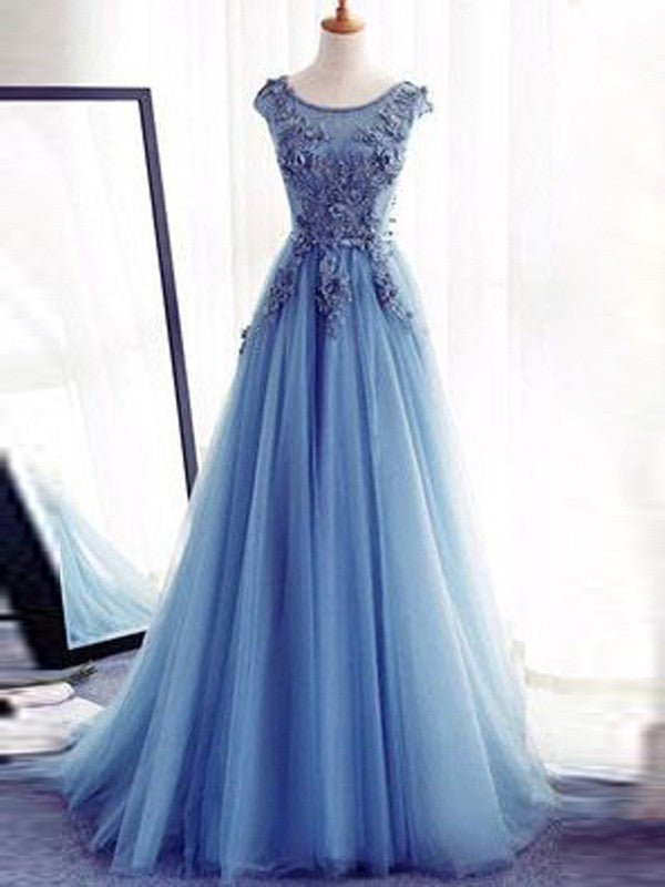 Ball Gown Sleeveless Jewel  With Appliques Tulle Prom Dress