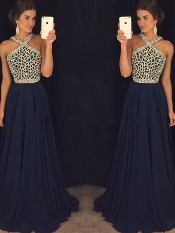 Sleeveless Amazing Halter Chiffon Beading Long Prom Dress