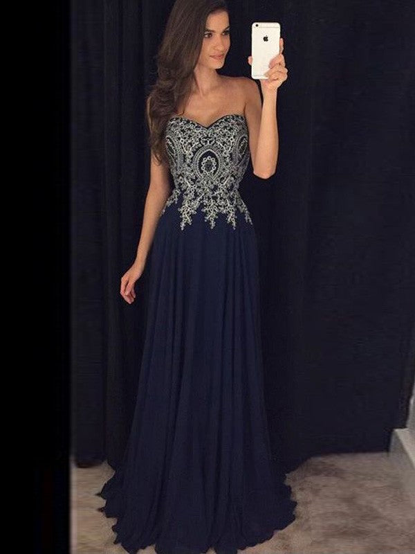 Gorgeous Sweetheart Sleeveless Long Chiffon With Appliques Prom Dress