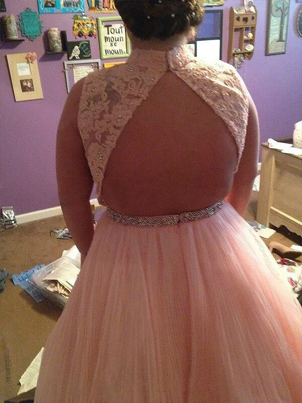 Ball Gown Tulle With Appliques Sleeveless Long Plus Size Prom Dress