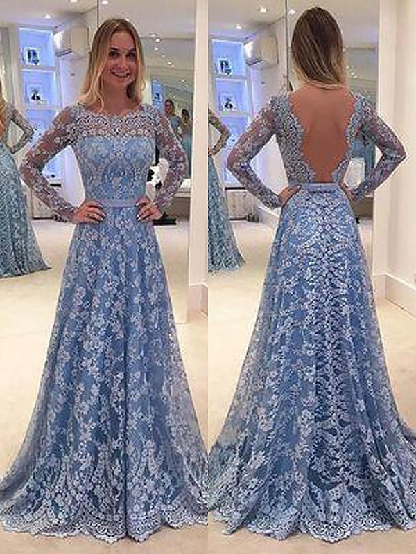 Gorgeous Long Sleeves Lace Floor Length Bateau Ruffles Prom Dress