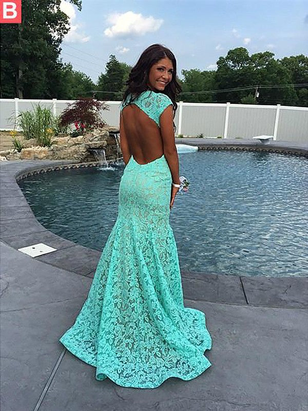 Beautiful Sleeveless Mermaid V-neck Lace Ruffles  Prom Dress