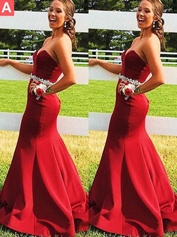 Beautiful Sleeveless Mermaid Sweetheart Satin Beading  Prom Dress