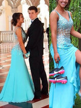 Beautiful Sleeveless Mermaid V-neck Chiffon Beading  Prom Dress