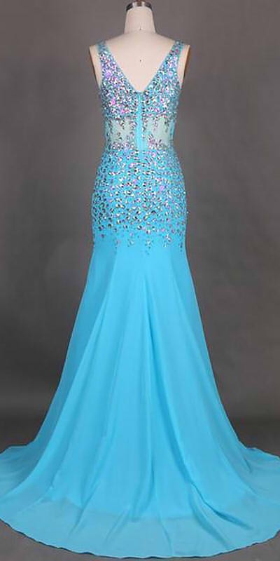 Beautiful Sleeveless Mermaid V-neck Chiffon Beading  Prom Dress