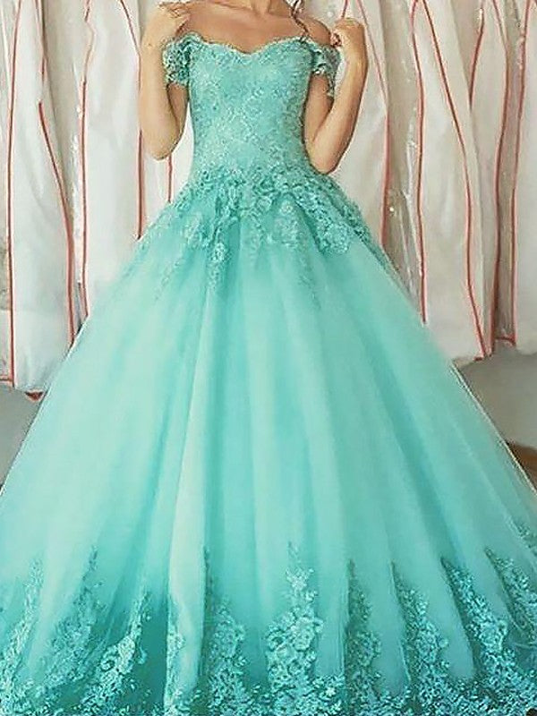 Ball Gown Sleeveless Off-the-Shoulder With Appliques Long Tulle Prom Dress