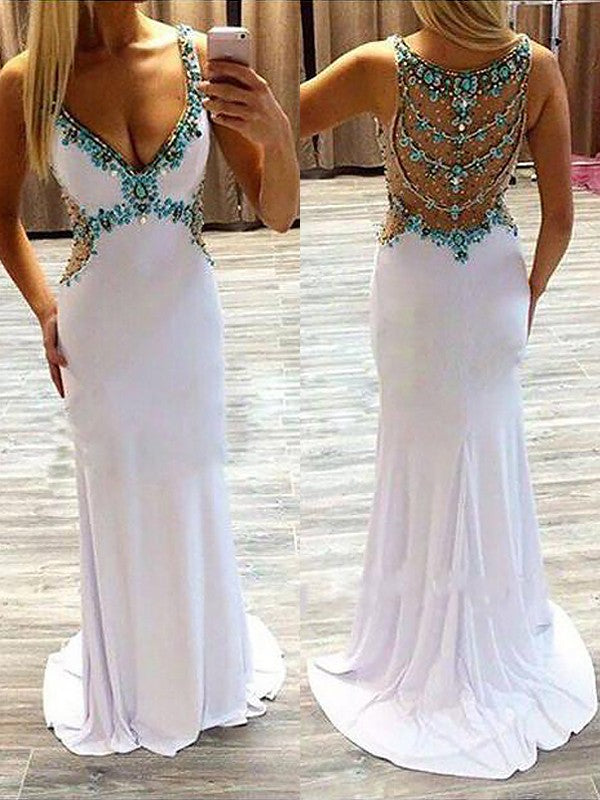 Gorgeous V-Neck Sleeveless  Beading Elegant Evening Dress