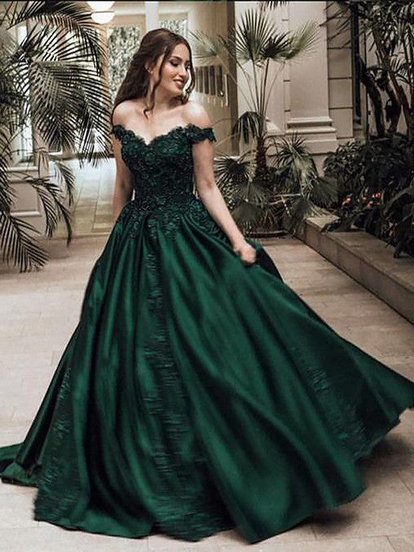Ball Gown Off-the-Shoulder Sleeveless Long Lace Elegant Evening Dress