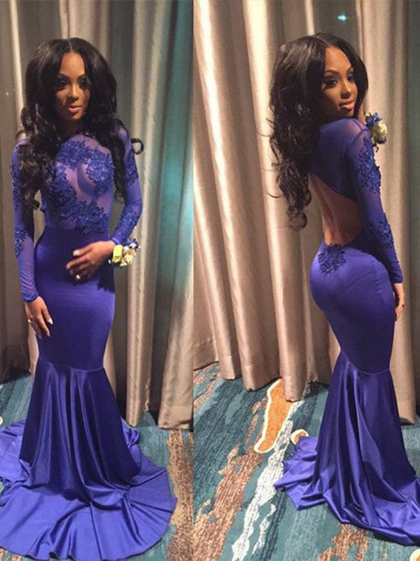 Chic Mermaid Long Sleeves Scoop Spandex  Prom Dress