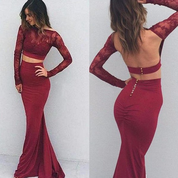 Chic Mermaid Bateau Spandex Long Sleeves Long Prom Dress