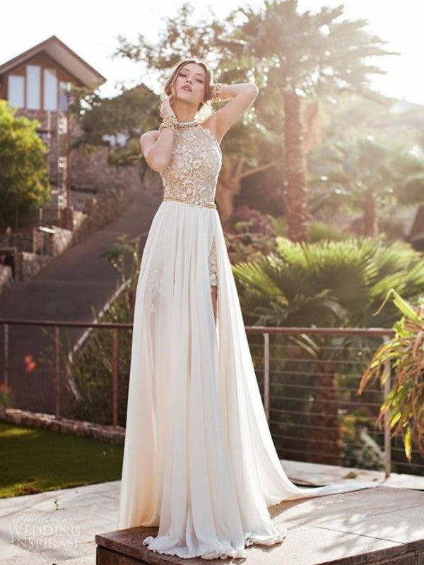 Gorgeous Halter Sleeveless Lace Chiffon  Prom Dress