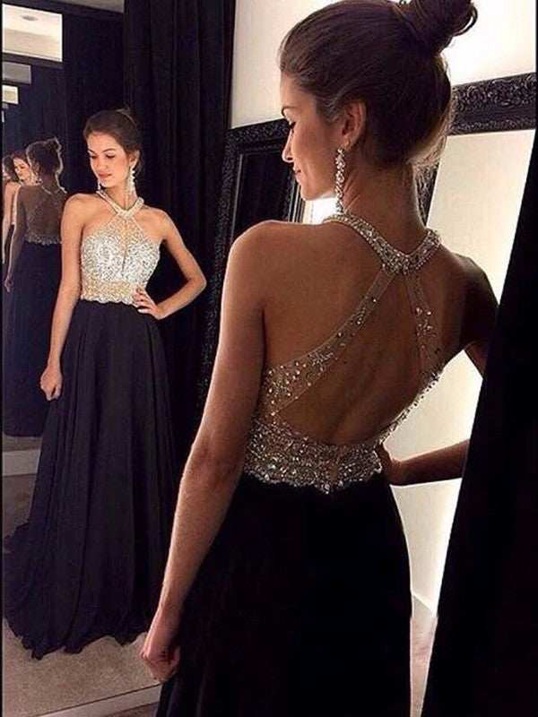 Sleeveless Amazing Halter Beading Chiffon  Prom Dress