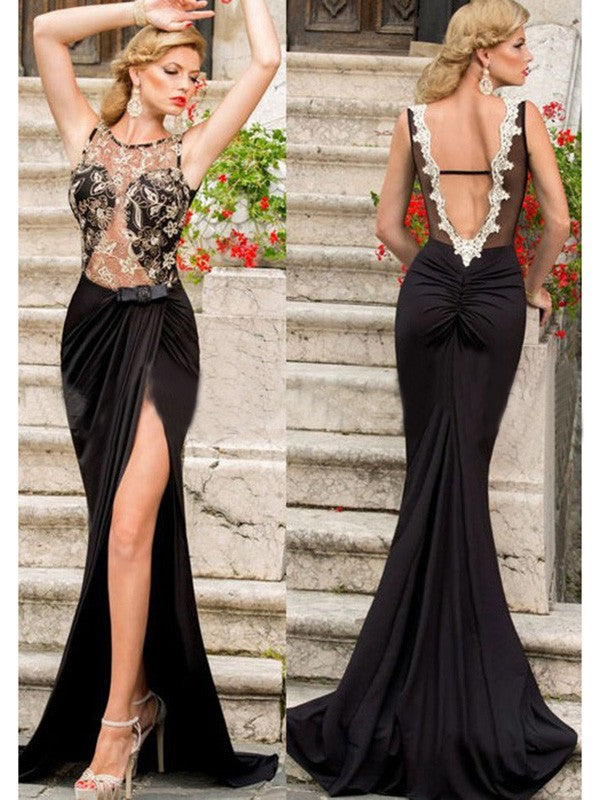 Beautiful Sleeveless Mermaid Scoop Lace Jersey  Prom Dress