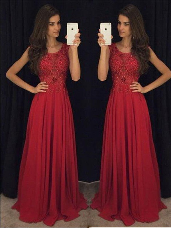 Sleeveless Amazing Scoop Chiffon Beading Long Prom Dress