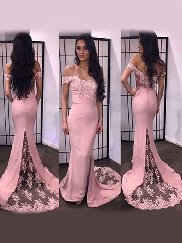 Chic Mermaid Off-the-Shoulder Sleeveless Lace Satin  Prom Dress