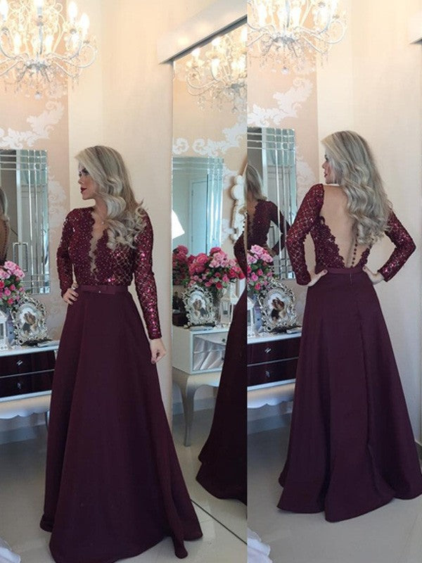 Gorgeous Scoop Long Sleeves Sequin Long Elegant Evening Dress