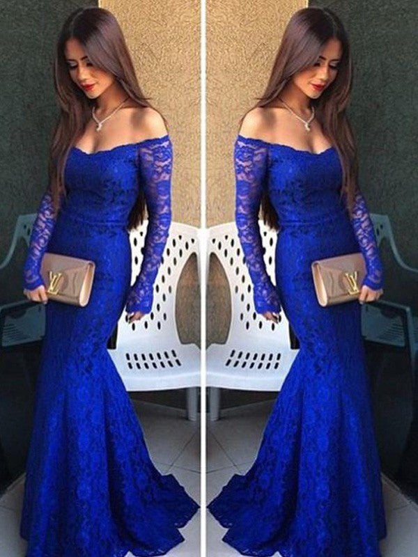 Chic Mermaid Off-the-Shoulder Long Sleeves Lace  Prom Dress