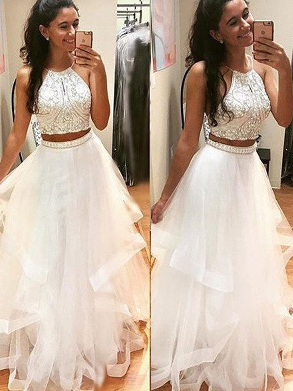 Sleeveless Amazing Halter Long Beading Tulle Prom Dress